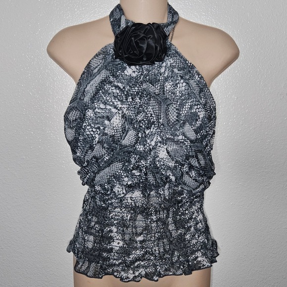 Papaya Tops - Papaya Snake Print Halter Top Flower Accent